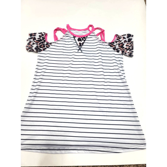 None Tops - Leopard striped women's size large top blouse cold shoulder